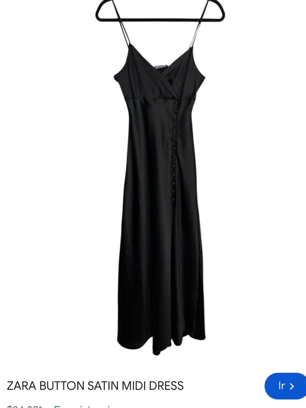 Zara Black Satin Slip Midi Dress with Side Buttons